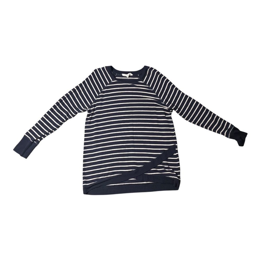 Women’s Navy Blue and White striped Long-sleeve Top, Large